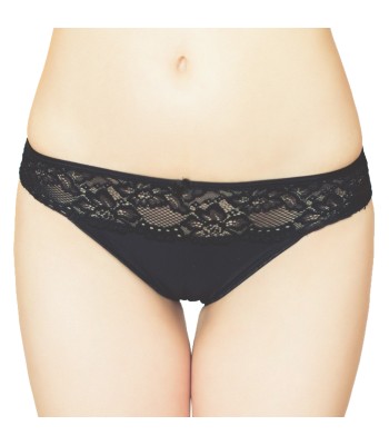 Lace Insert Knickers Briefs - Black 3091